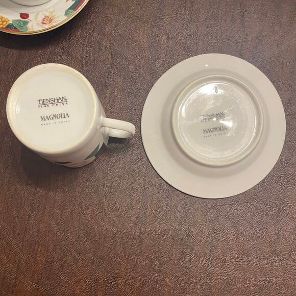 Tienshan Fine China Magnolia Floral Tea Cup & Saucer Set of 3 Gold Trim Vintage - Picture 6 of 7